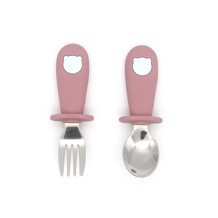 Deep suction silicone baby bowl, ideal for cereals, with a complementary silicone spoon & stainless steel fork.