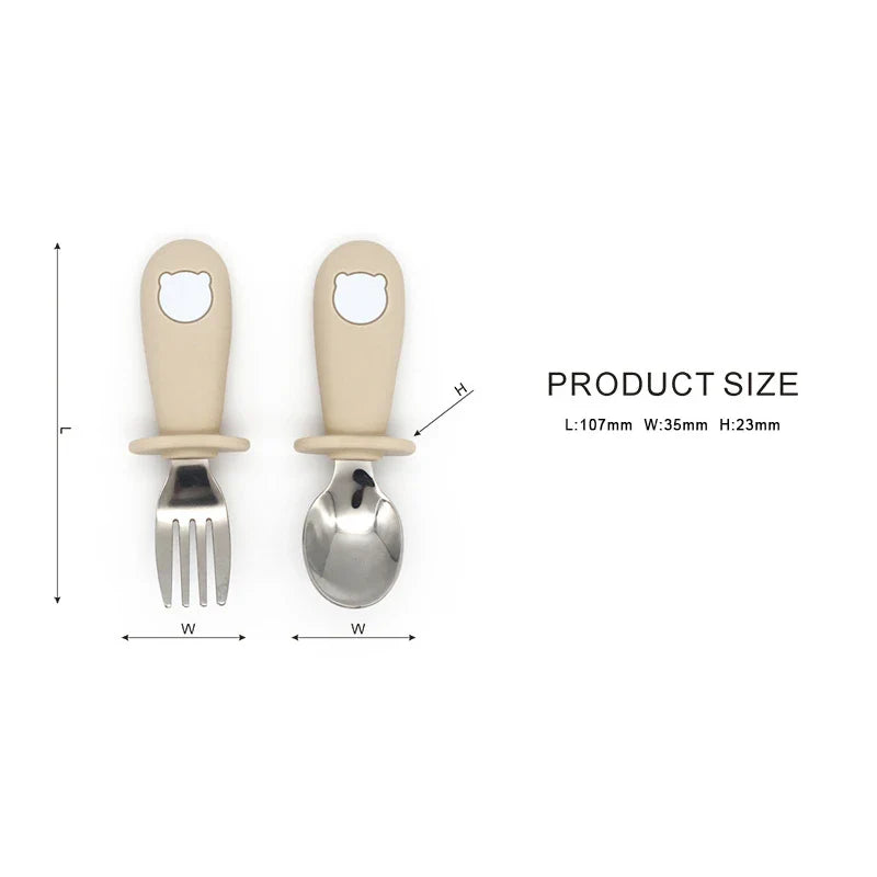 Baby's first mealtime solution: complete silicone tableware set with suction bowl, plate, spoon & fork.