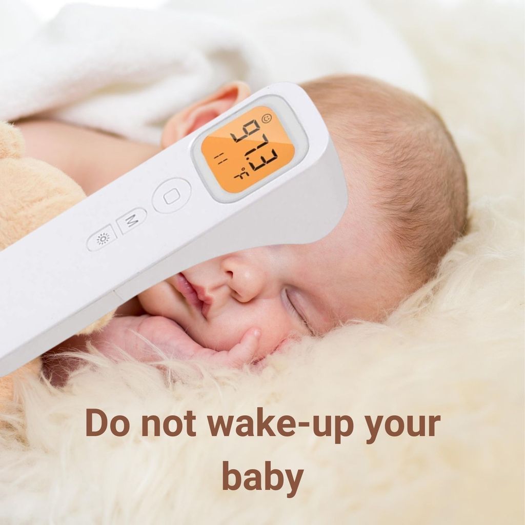 Baby health monitor: white digital infrared thermometer, medical device for forehead temperature