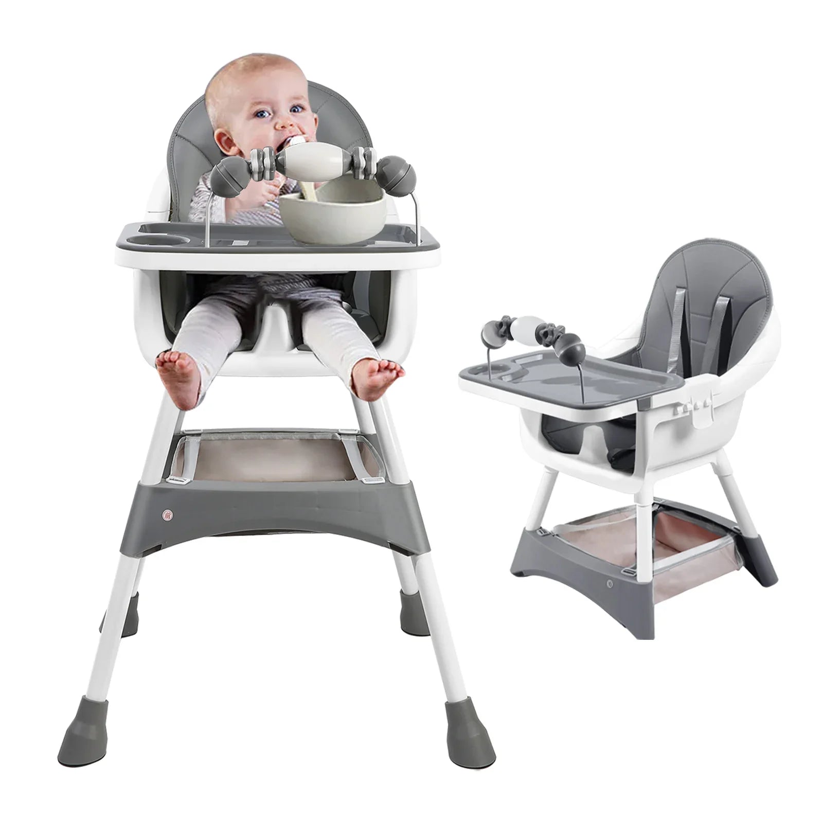 Convertible high chair for baby and toddler, demonstrating its dual-purpose functionality