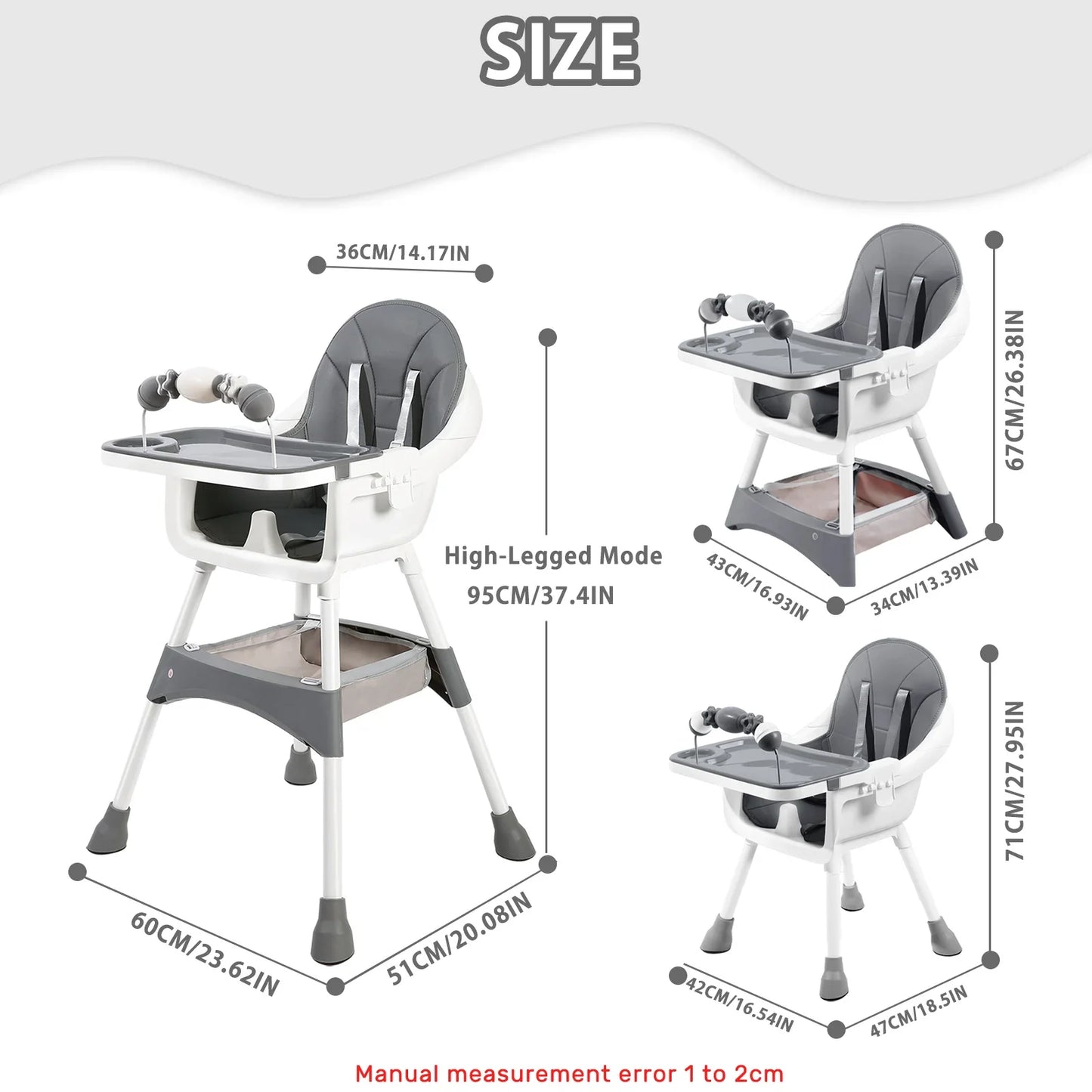 Adjustable baby high chair in gray, easily converts for toddlers and includes double trays
