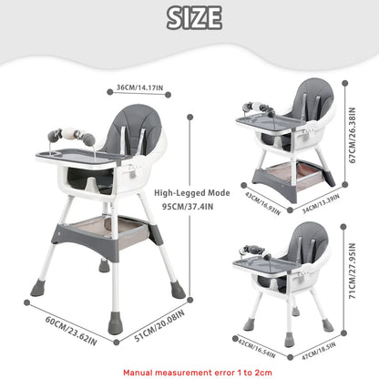 Adjustable baby high chair in gray, easily converts for toddlers and includes double trays