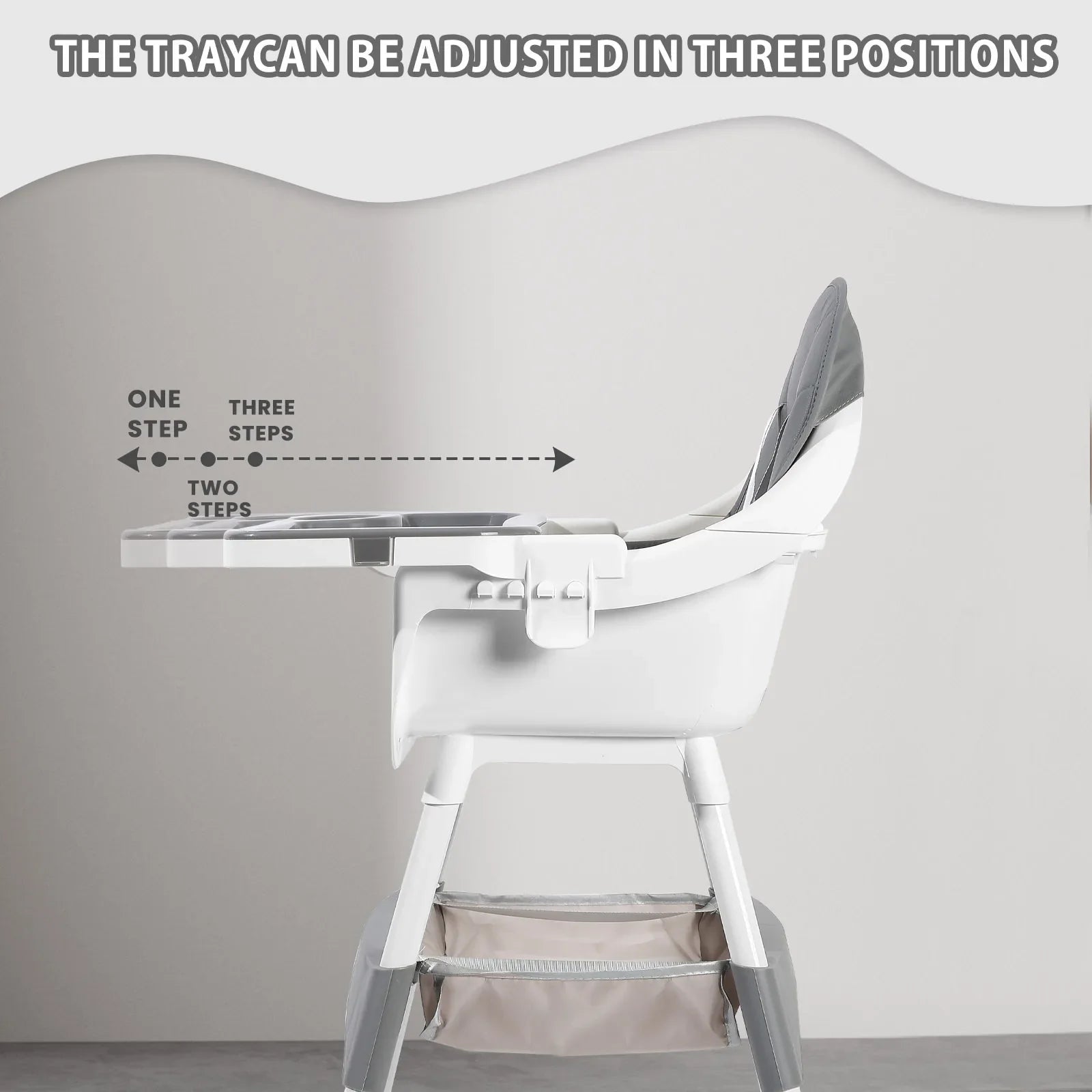 Portable baby high chair with snap-on double tray, toy rack, suitable for baby dining
