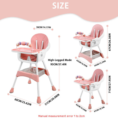 Baby high chair with integrated toy rack attached, offering entertainment during feeding