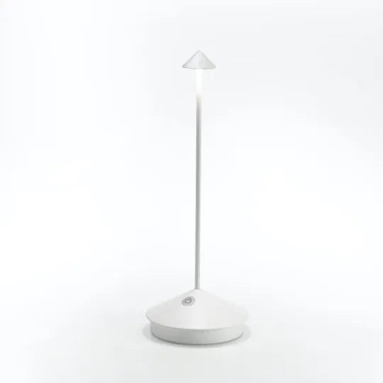 Durable outdoor cordless LED lamp, rechargeable and portable for all-weather accent lighting.