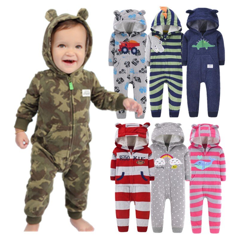 Cozy baby dragon stripes hooded jumpsuit, soft infant romper for cozy wear