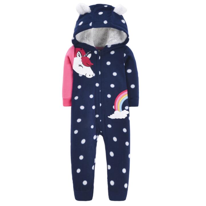 Full shot of baby dragon print hooded jumpsuit, cozy and practical toddler clothes