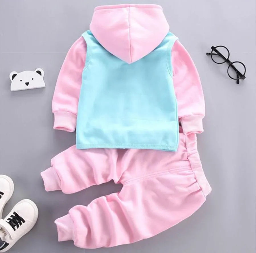 Baby clothes bundle: Fleece bear jacket, cute vest, and breathable cotton cashmere pants.