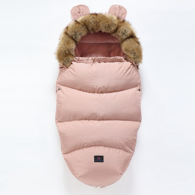 Windproof baby sleeping bag, stroller footmuff for infants, ultimate winter comfort, universal design.