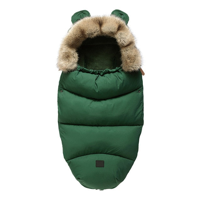 Cozy infant wrap, winter stroller sleeping bag, soft footmuff for cold weather, a baby travel essential.