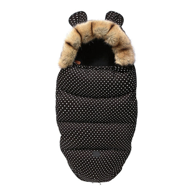 Infant stroller accessory, warm sleeping bag footmuff, soft cotton blend for winter baby comfort.