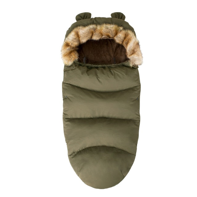 Newborn stroller cover, cozy winter sleeping bag footmuff, soft cotton blend for ultimate warmth.