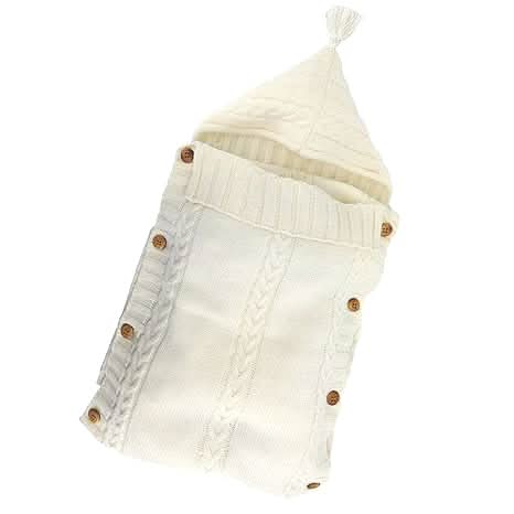 Beige soft knit baby swaddle wrap for travel. Cozy infant blanket for newborns 0-6 months.