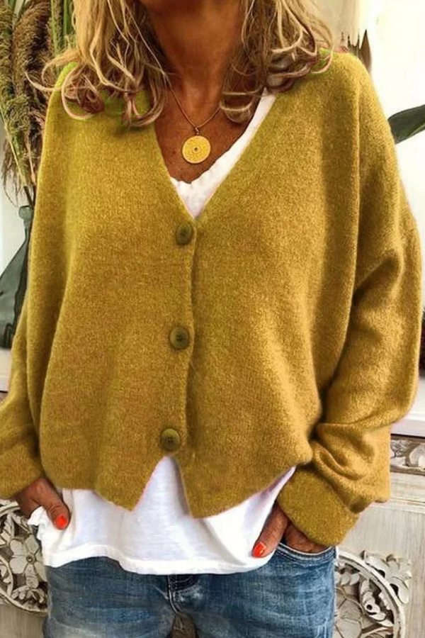 Stylish women's button-front cardigan, ideal for both casual and professional settings.