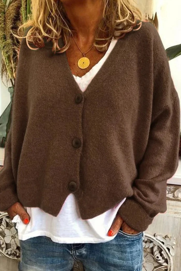 Chic everyday women's cardigan with button front, offering comfort and style.