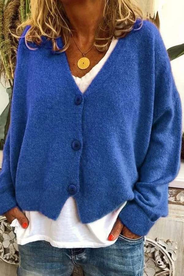 Stylish long sleeve women's cardigan with buttons, perfect for office or casual wear.