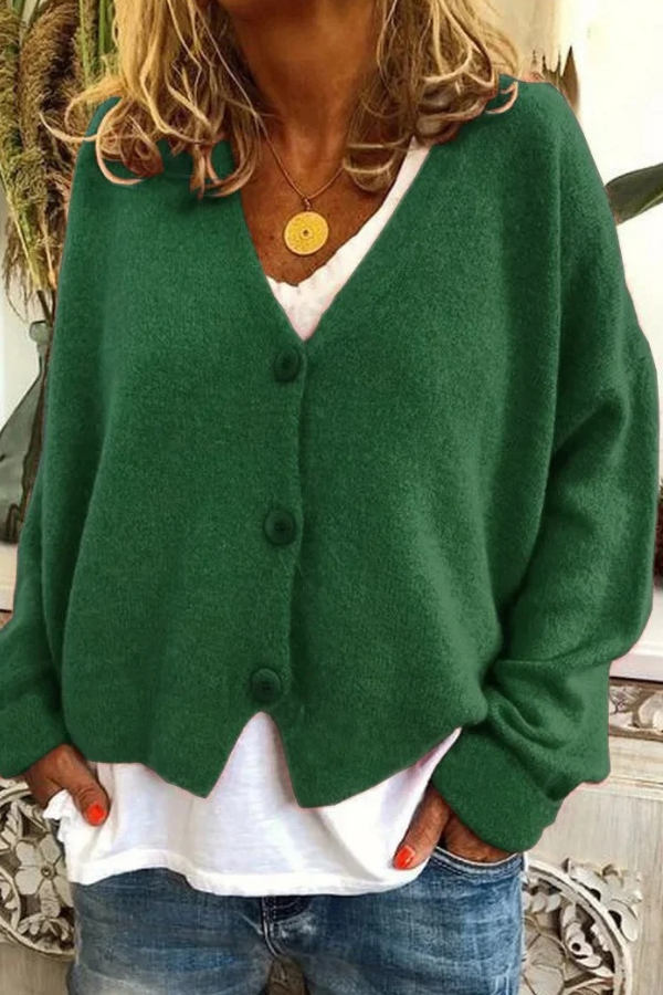 Versatile cozy knit button-front cardigan for women, ideal as a stylish layering piece.
