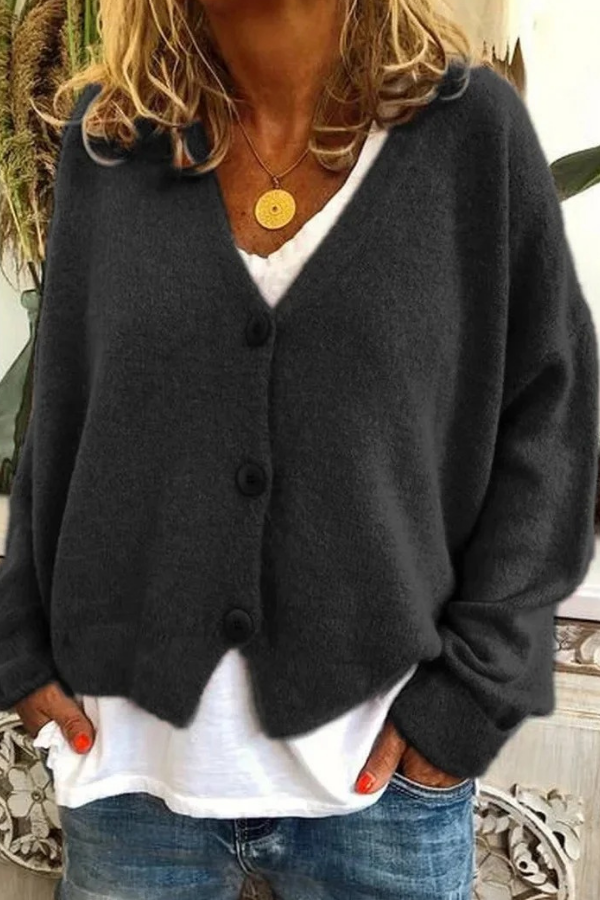 Everyday women's cardigan with button front, made from a comfortable, soft knit fabric.