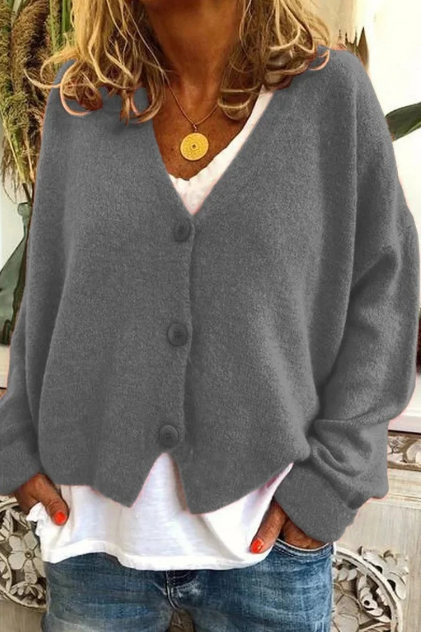 Warm & stylish women's long sleeve cardigan with buttons, perfect for layering.
