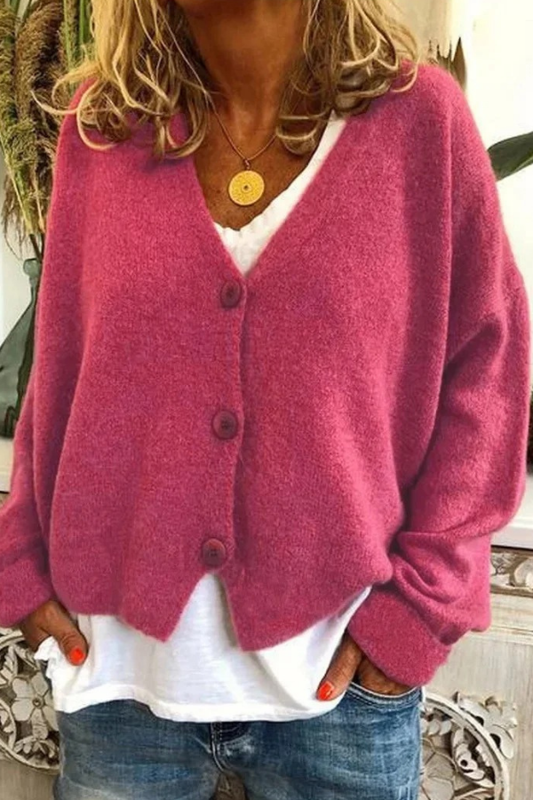 Elegant button-front women's cardigan for office wear, featuring a soft knit texture.