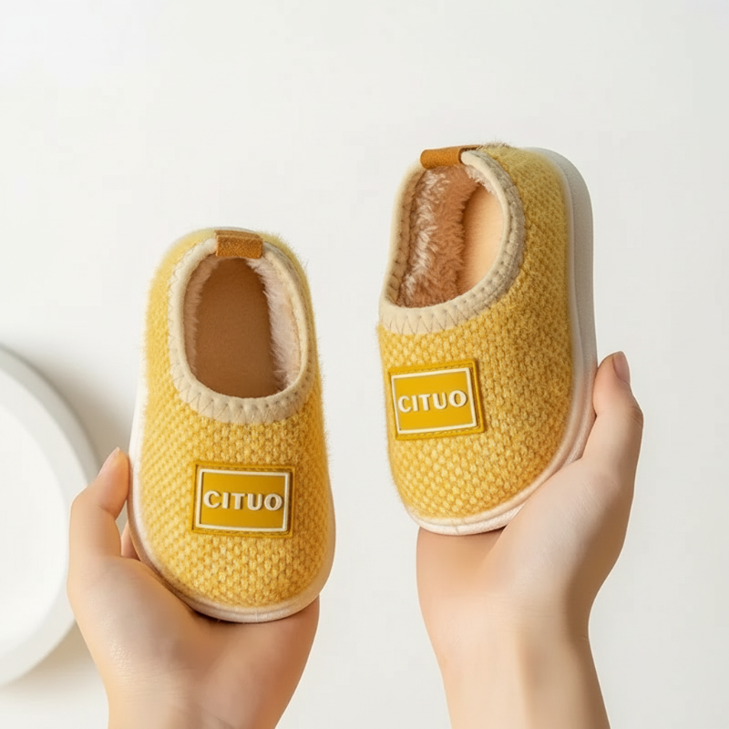 Baby footwear: suede winter slippers with anti-slip soles for tiny explorers.