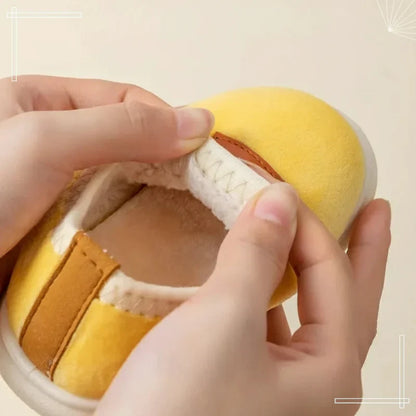 Soft toddler footwear, warm winter house slippers with durable anti-slip soles.