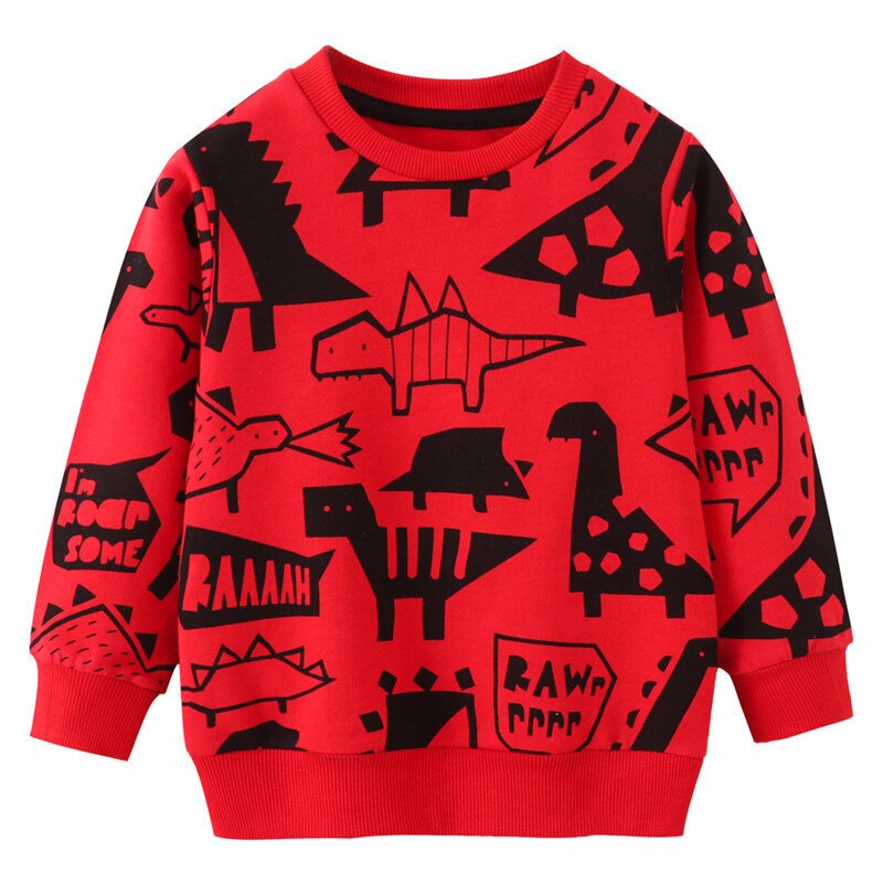 Kids fashion boys' sweater with a unique pixel dinosaur print, made from a cozy cotton blend for comfort.
