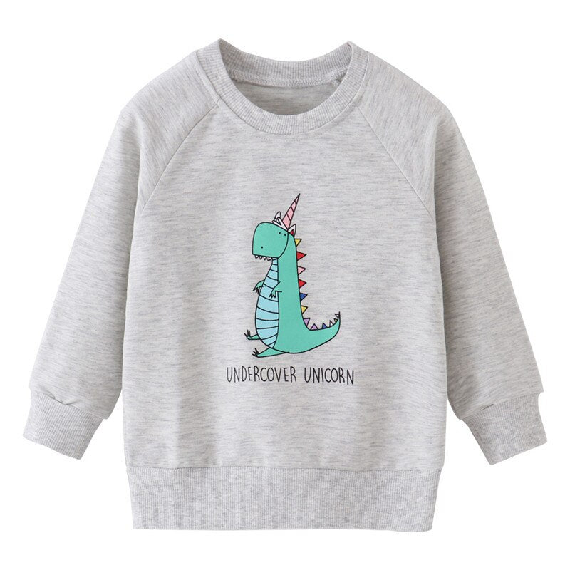 Durable boys' playwear sweater, O-neck style, emblazoned with a fun and colorful pixel dinosaur motif.