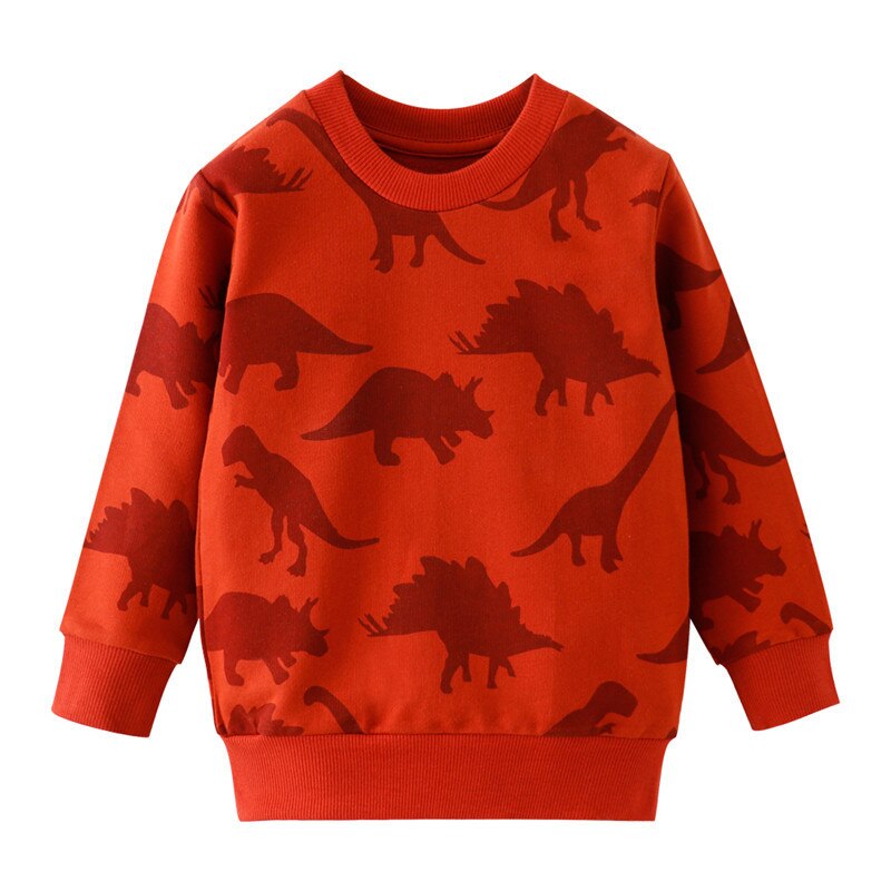 Boys' cozy top: a cotton O-neck sweater with a bold pixel dinosaur graphic, perfect for active kids.