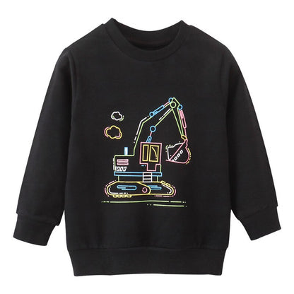 Toddler boys' winter wear: soft O-neck sweater with a unique pixel dinosaur print, perfect for kids fashion.