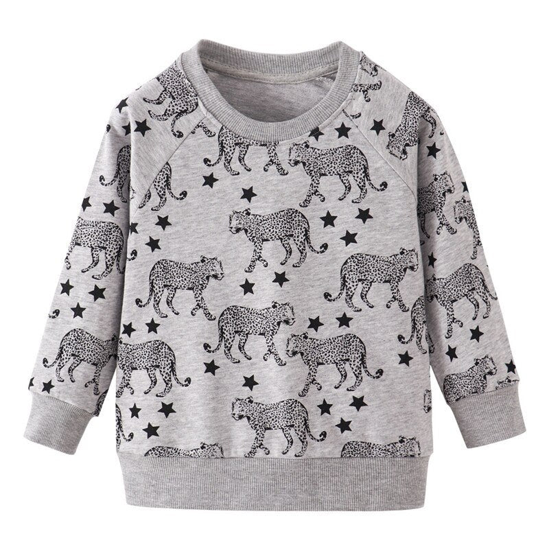 O-neck long-sleeve blue sweater for boys with an engaging pixel dinosaur print, a kids fashion favorite.