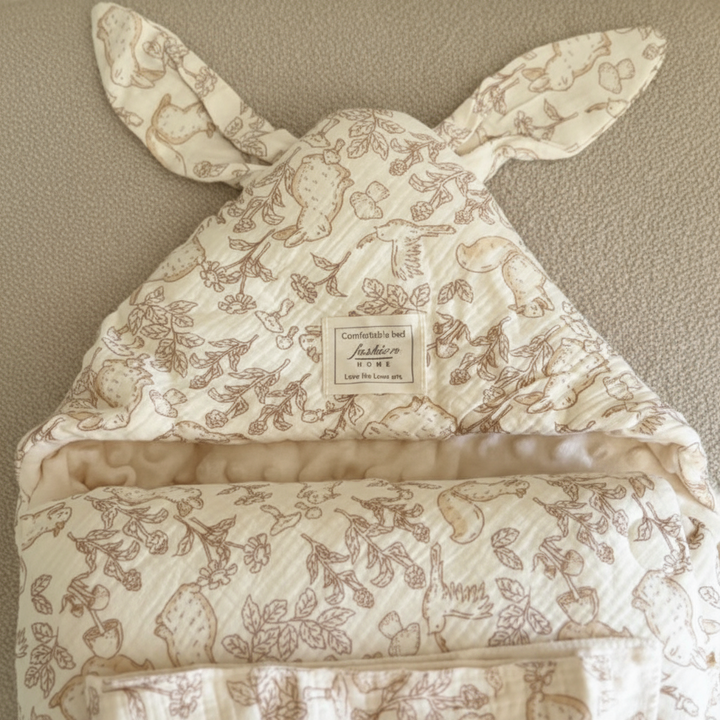 Newborn infant comfortably swaddled in a soft cotton blanket, promoting peaceful sleep.