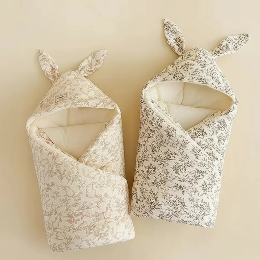 Close-up of the texture of a premium cotton baby swaddle blanket, ideal for sensitive skin.