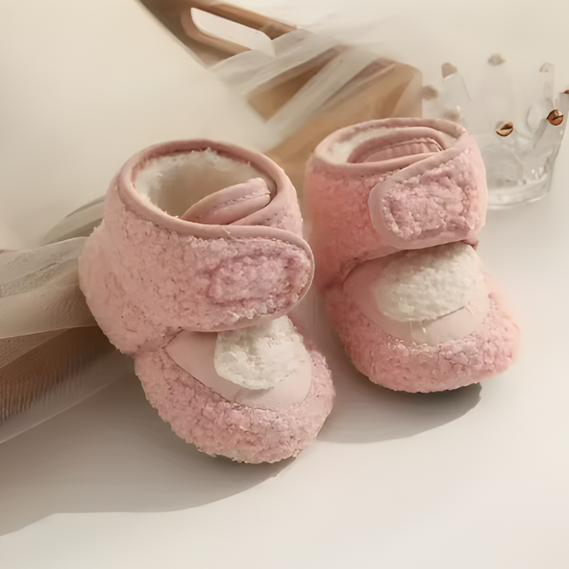 Toddler fleece booties, warm and snug for cold weather, anti-slip crib shoes for comfort.