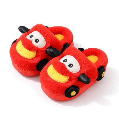 Toddler footwear: comfortable anti-slip fluffy winter slippers with playful cartoon elements.