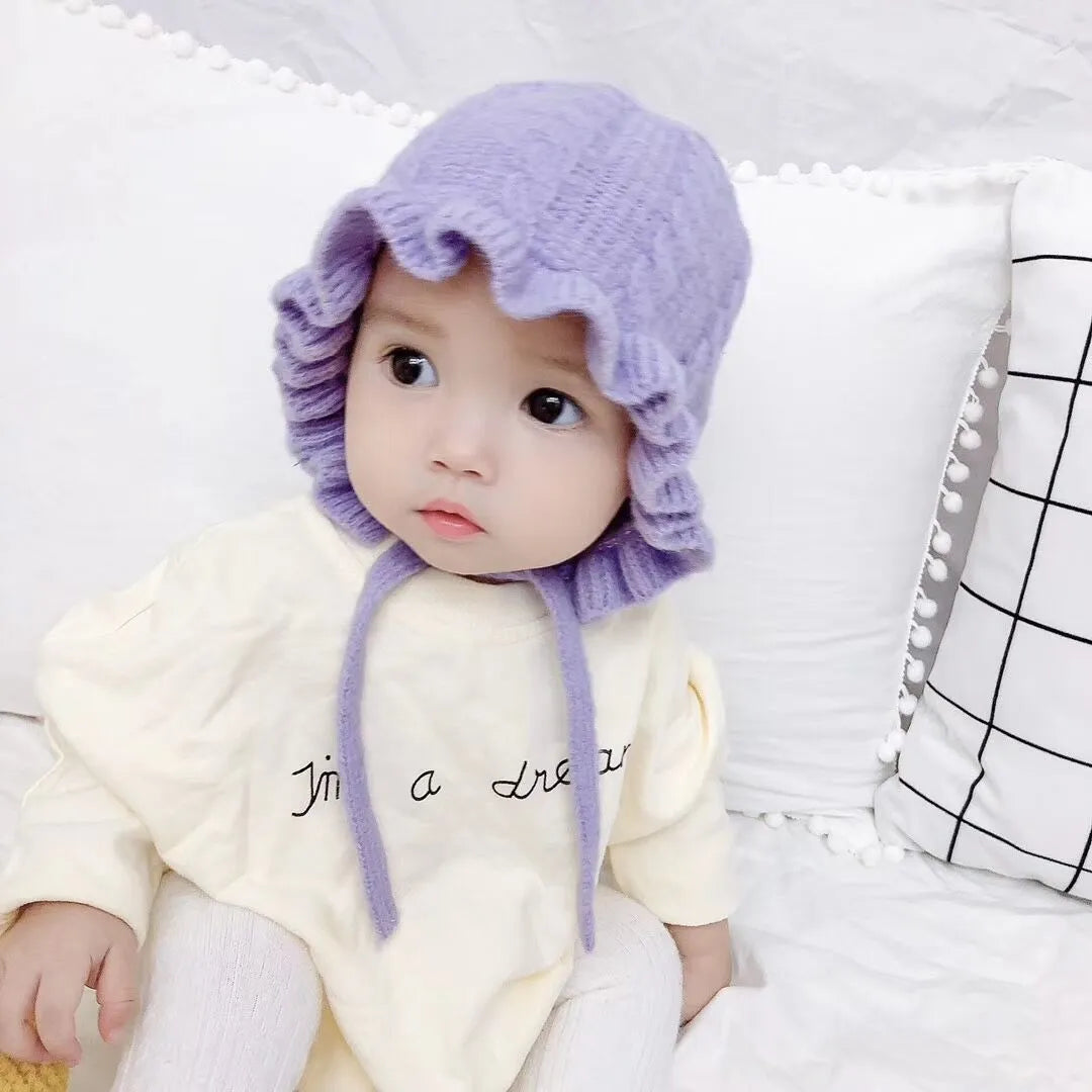 Warm hooded hat for infant girls, soft cotton lining, keeps head & ears protected