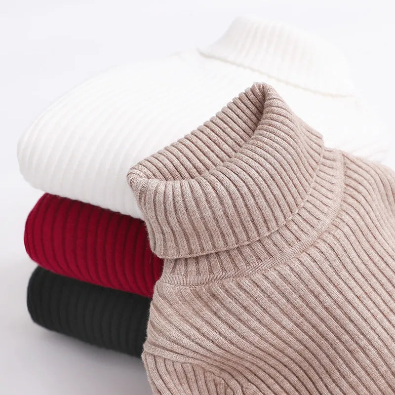 Unisex children's padded knitwear turtleneck sweater, ideal warm winter clothing for active kids.