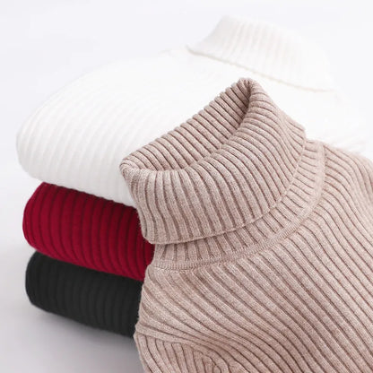 Unisex children's padded knitwear turtleneck sweater, ideal warm winter clothing for active kids.