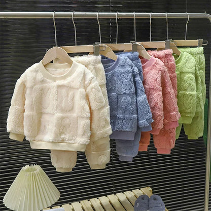 Cozy kids' plush autumn-winter pajama set for toddlers, warm sleepwear