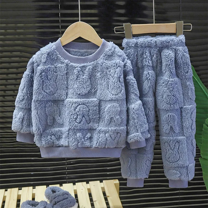 Autumn-winter plush pajamas for toddlers, snug and cute sleepwear