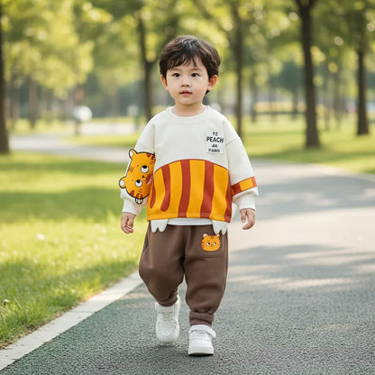 Soft cotton kids' two-piece clothing set, warm pullover and trousers for baby boys/girls
