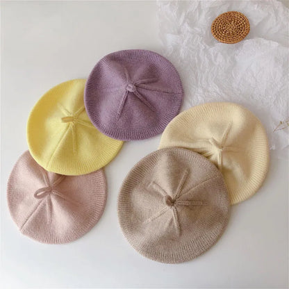 Cozy knitted baby beret in vintage style for fall winter, perfect toddler accessory