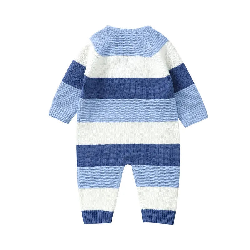 Soft baby knitted romper, a cozy winter outfit for infants, featuring easy snap closures