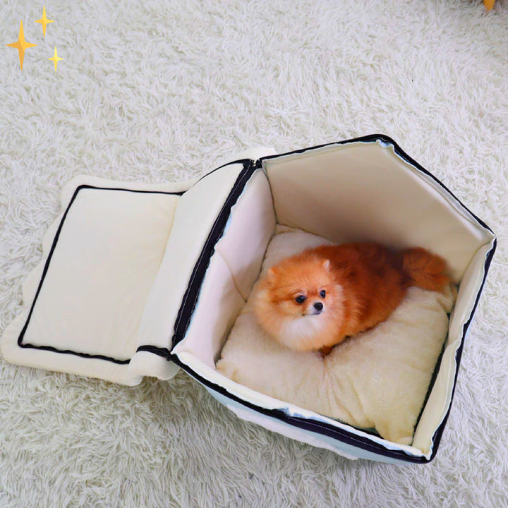 DreamNest soft pet bed, a cozy cat cave or secure small dog bed for indoor comfort.
