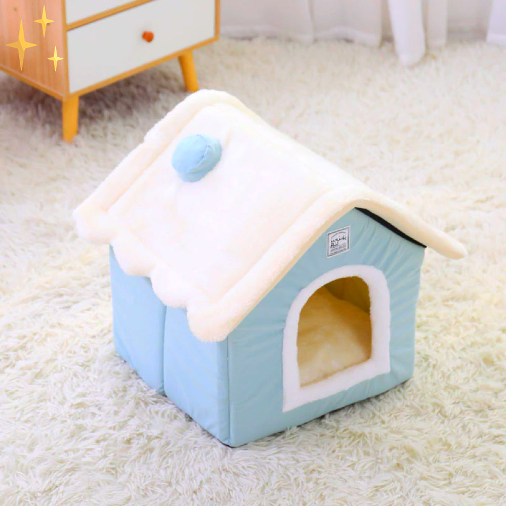 Plush, warm pet house, a soft cat or dog bed offering a cozy and secure animal retreat.