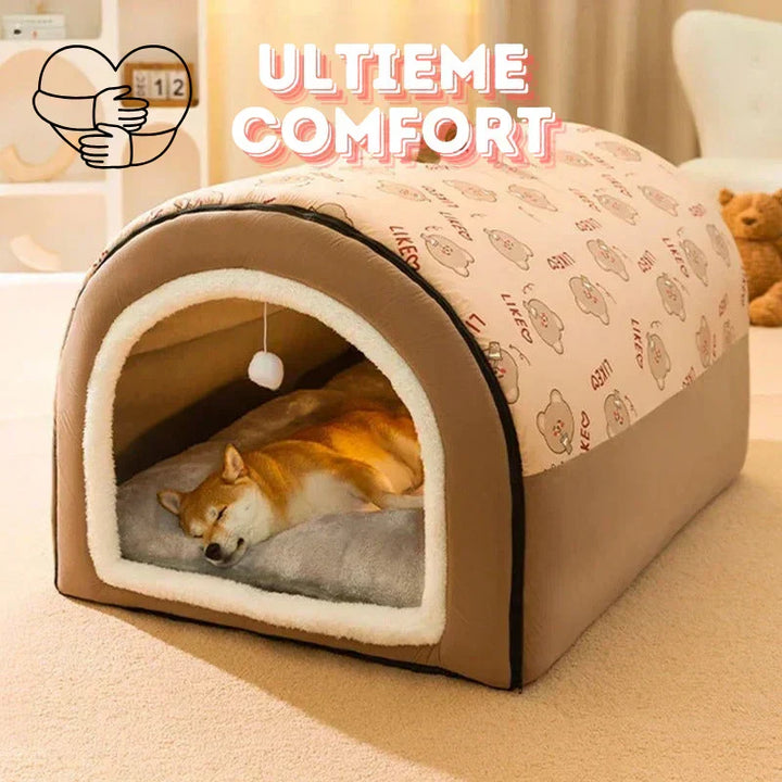 Adorable print enclosed pet cave bed. A cozy retreat & den for small to medium dogs or cats. Washable for easy care.