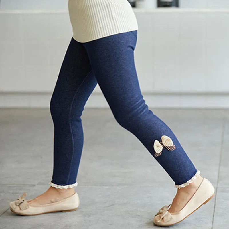 Pink girls' bow leggings for comfort and style, versatile toddler winter & spring pants