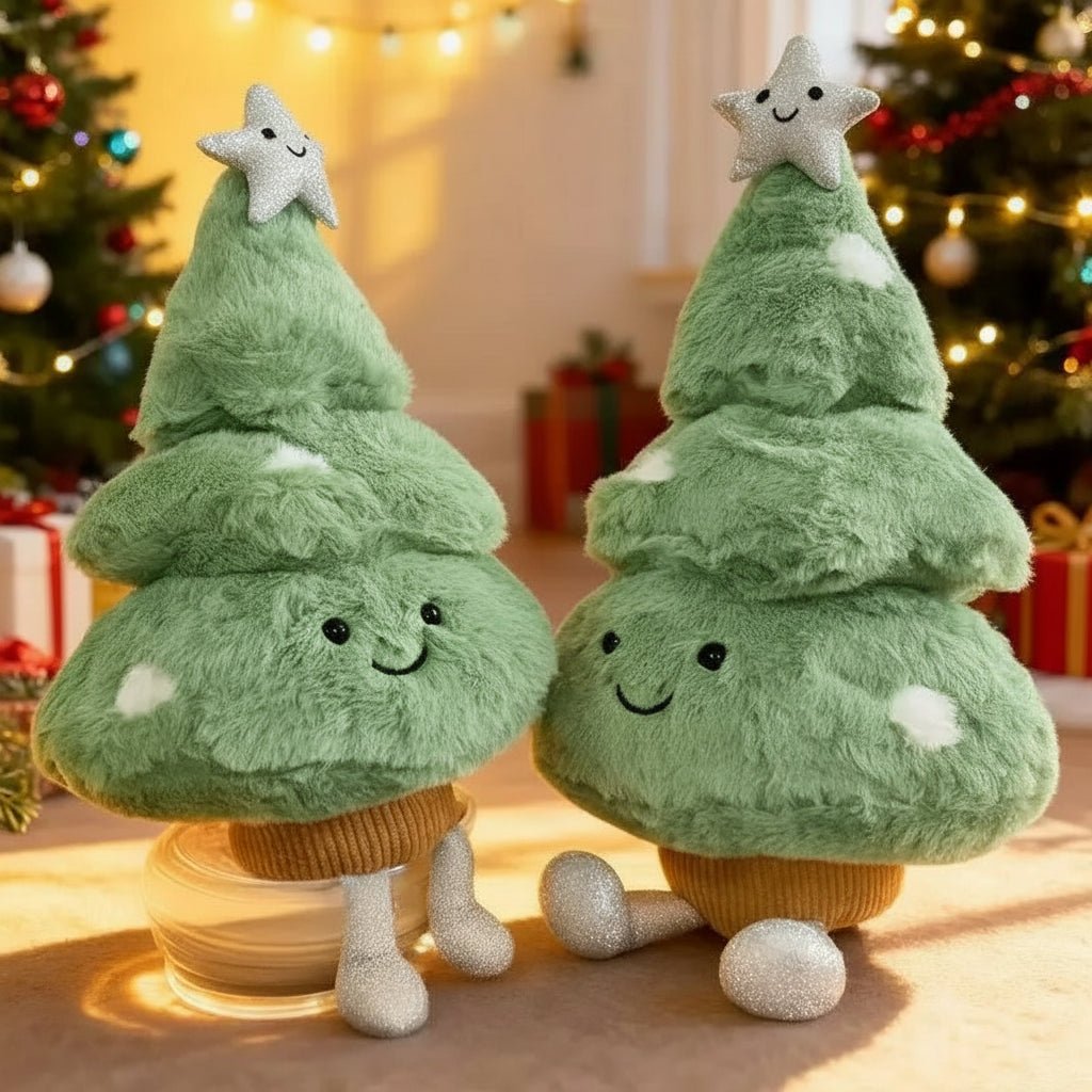 Cute stuffed Christmas tree, ideal soft plush decor for a festive nursery or kids' room.