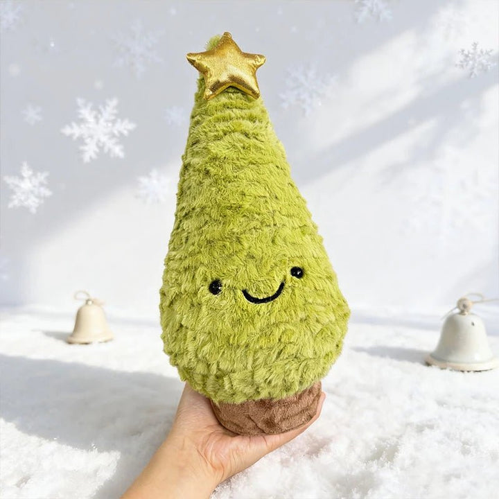 Charming plush Christmas tree figurine, a cute small tree for festive home accents and winter decor.