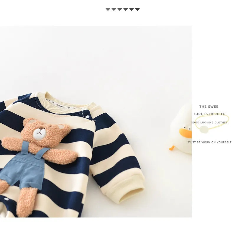 Striped bear romper, gender-neutral, perfect baby clothes for various seasons